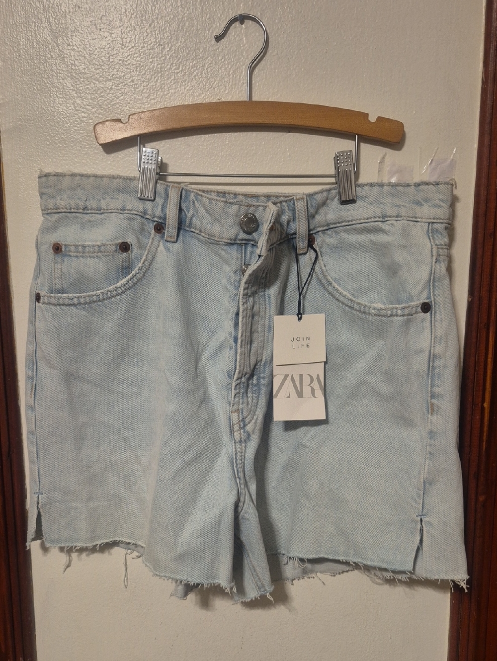 Zara Pale Blue Raw-Hem Denim Shorts